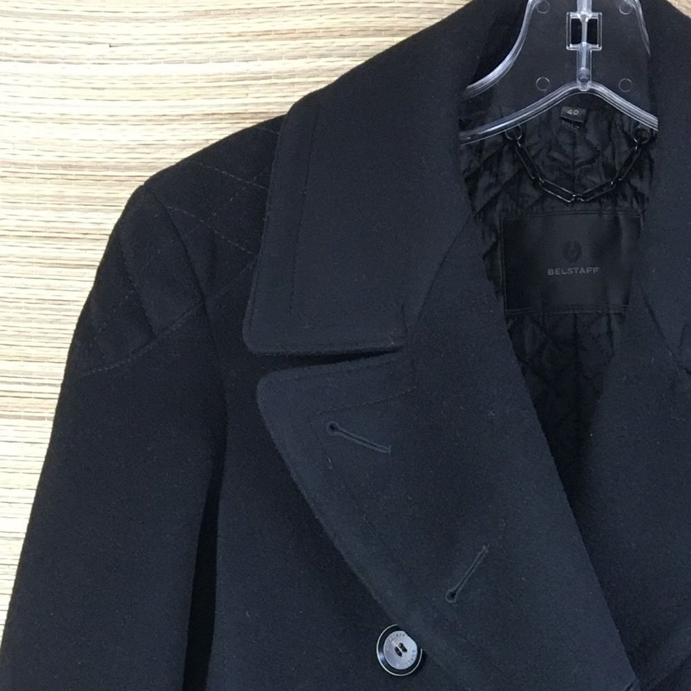 Belstaff Dallington Double Breast Cropped Pea Coat Cashmere/Wool Blend Black S - Picture 6 of 16